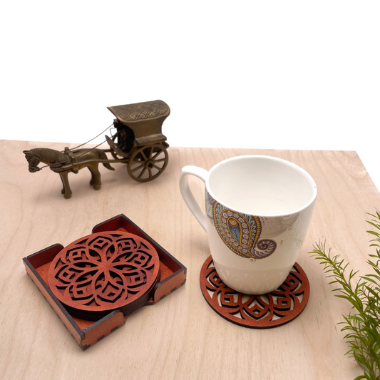 Wooden Shodash Mandala Coasters with Holder