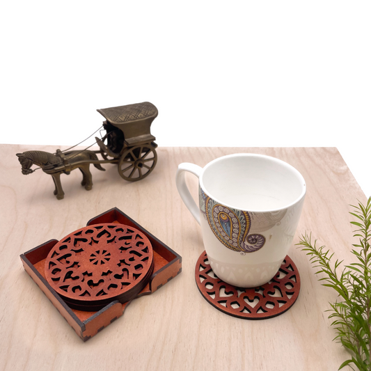 Wooden Saptadash Mandala Coasters with Holder