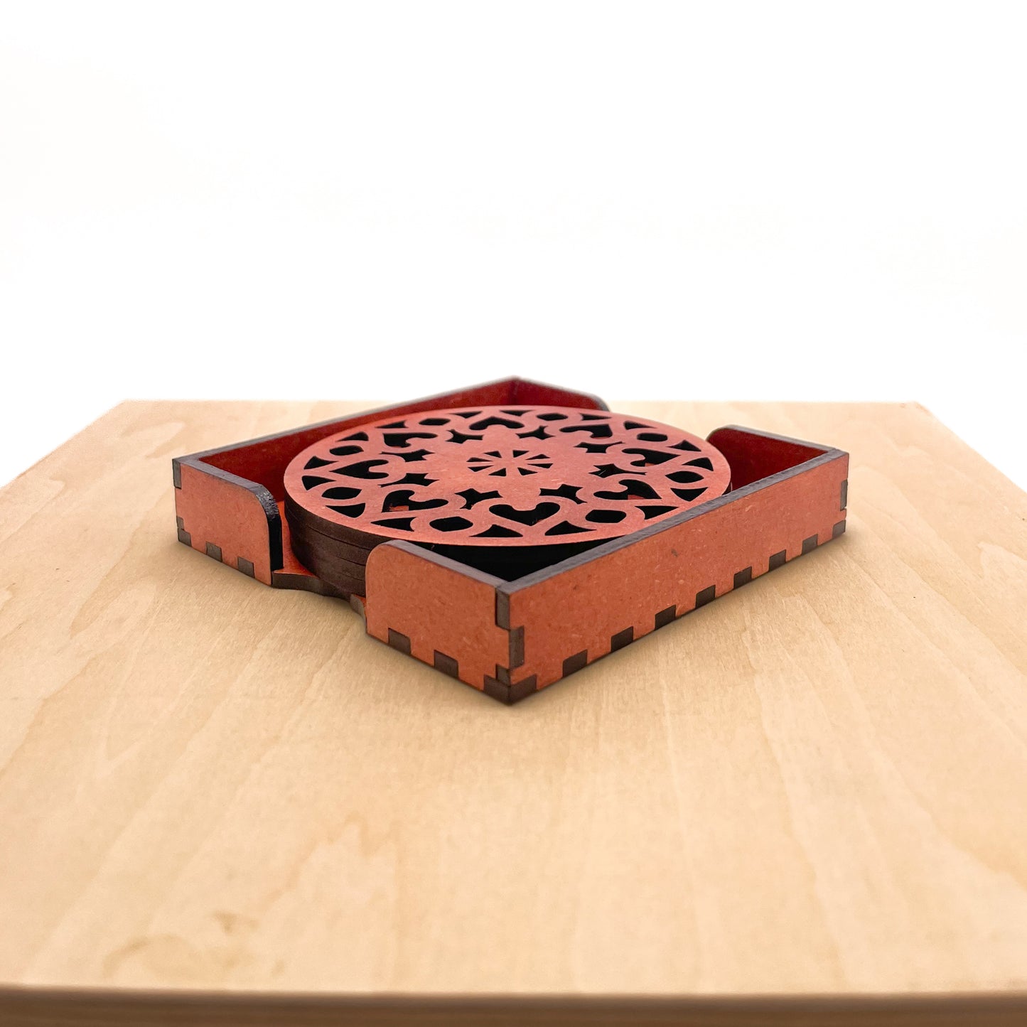 Wooden Saptadash Mandala Coasters with Holder