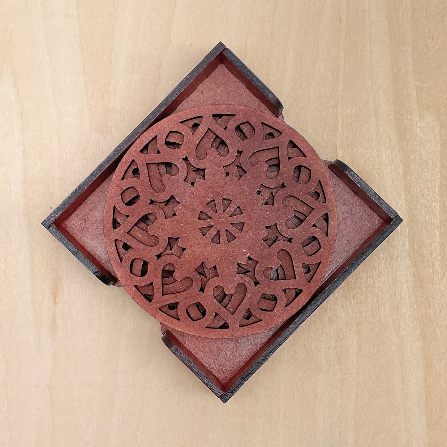Wooden Saptadash Mandala Coasters with Holder