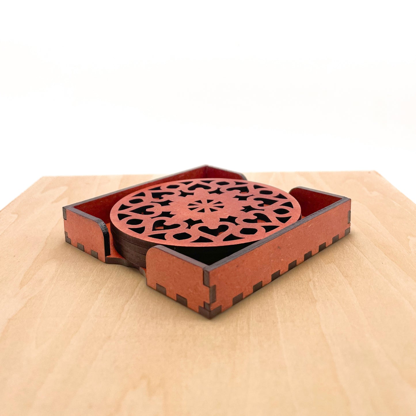 Wooden Saptadash Mandala Coasters with Holder