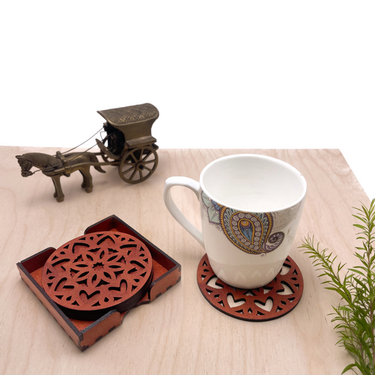 Wooden Ashtadash Mandala Coasters with Holder
