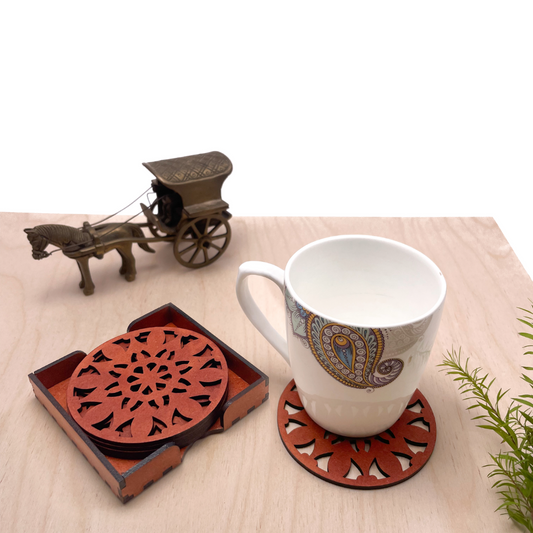 Wooden Navadash Mandala Coasters with Holder