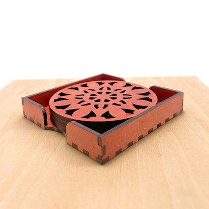 Wooden Navadash Mandala Coasters with Holder