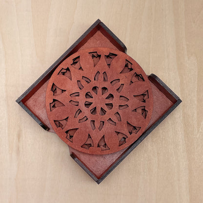 Wooden Navadash Mandala Coasters with Holder