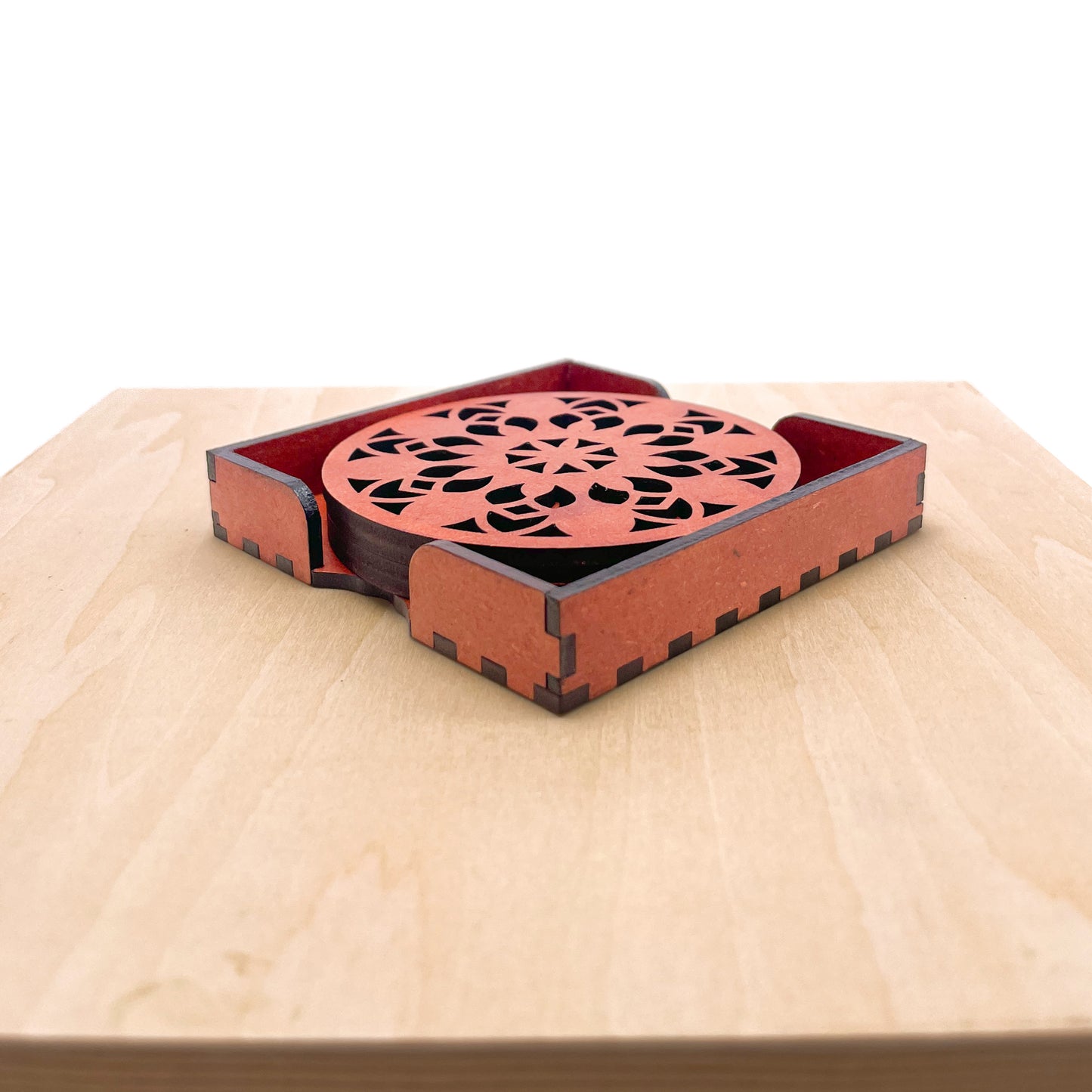 Mandala Art Coasters-Vimsati Wooden-Cinnamon
