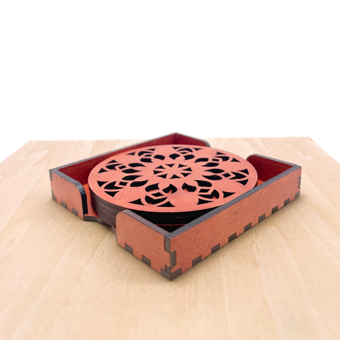 Mandala Art Coasters-Vimsati Wooden-Cinnamon