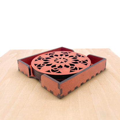 Mandala Art Coasters-Vimsati Wooden-Cinnamon
