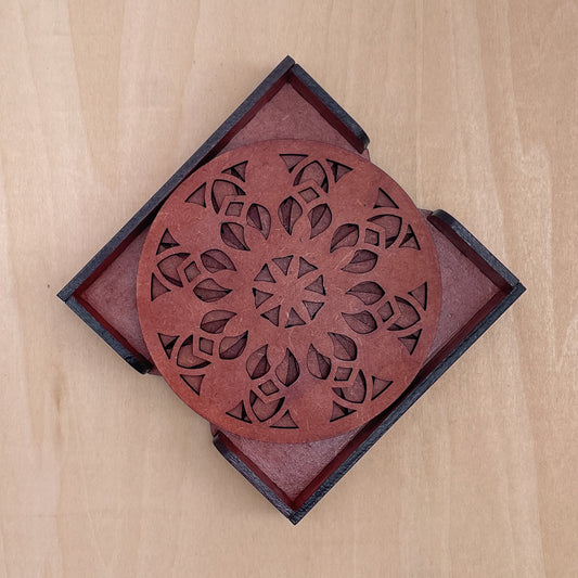 Mandala Art Coasters-Vimsati Wooden-Cinnamon
