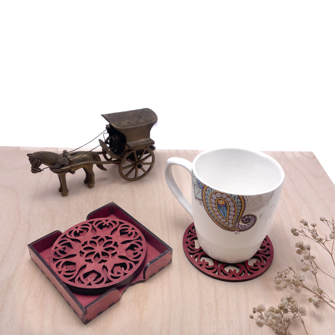 Mandala Art Coasters-Ekam Wooden-Cherry Wood