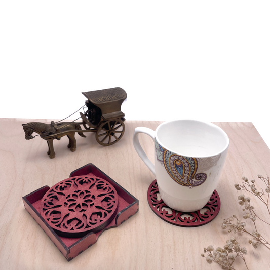 Wooden Ekam Mandala Coasters with Holder
