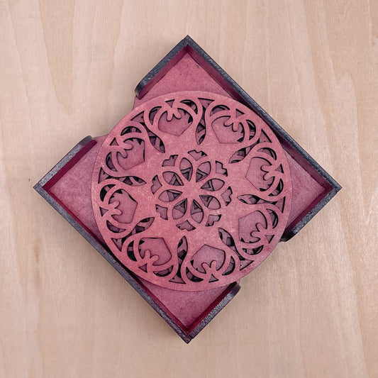Mandala Art Coasters-Ekam Wooden-Cherry Wood