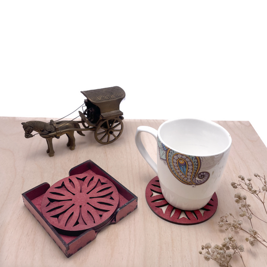 Wooden Dwe Mandala Coasters with Holder