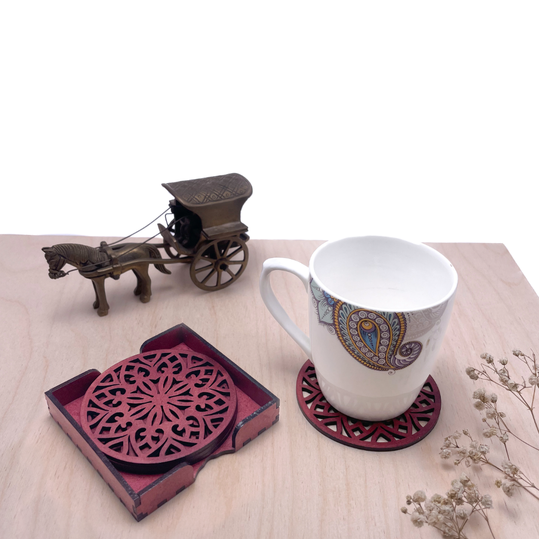 Mandala Art Coasters-Treeni Wooden-Cherry Wood