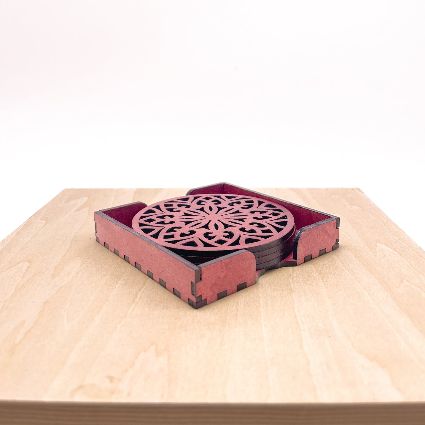 Mandala Art Coasters-Treeni Wooden-Cherry Wood