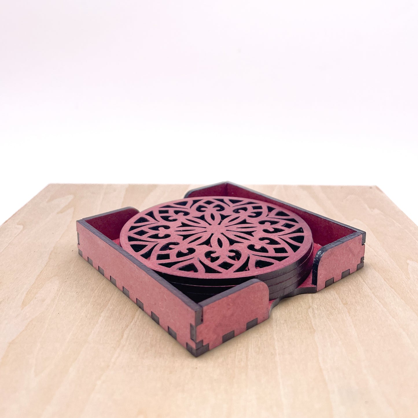 Mandala Art Coasters-Treeni Wooden-Cherry Wood