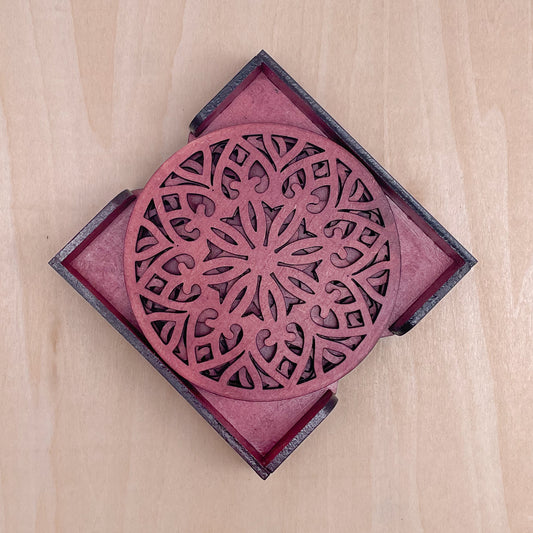 Mandala Art Coasters-Treeni Wooden-Cherry Wood