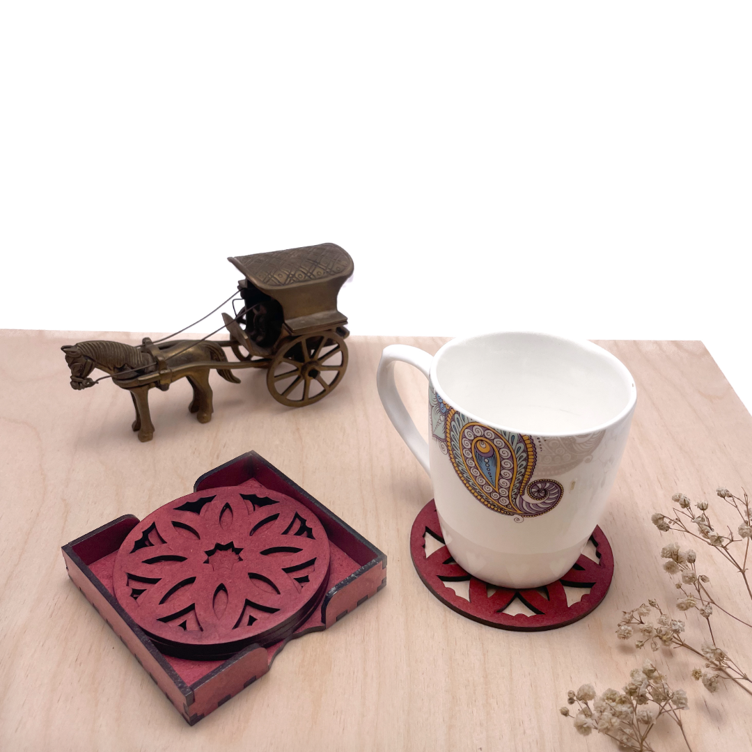Mandala Art Coasters-Pancha Wooden-Cherry Wood