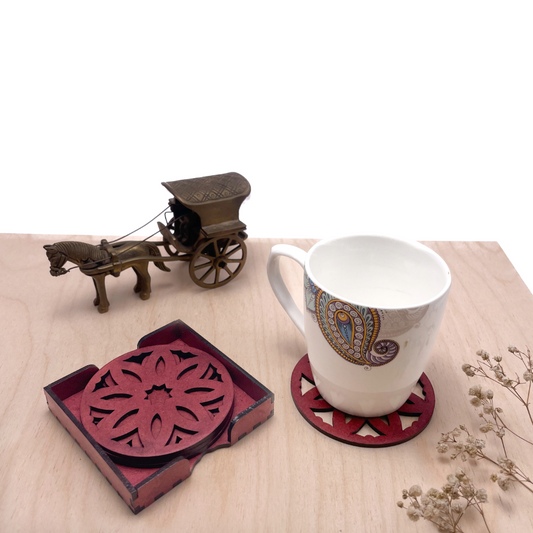 Wooden Pancha Mandala Coasters with Holder