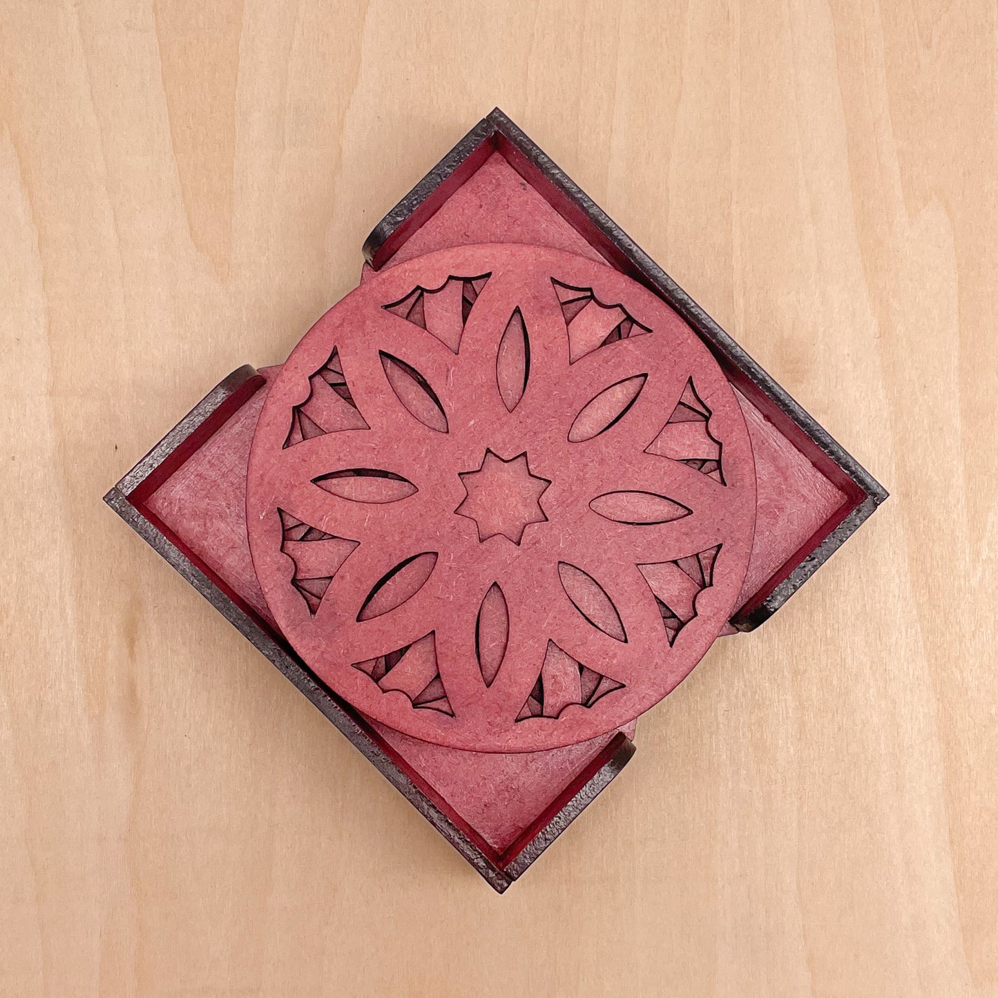 Mandala Art Coasters-Pancha Wooden-Cherry Wood