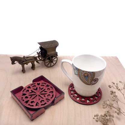 Mandala Art Coasters-Shata Wooden-Cherry Wood