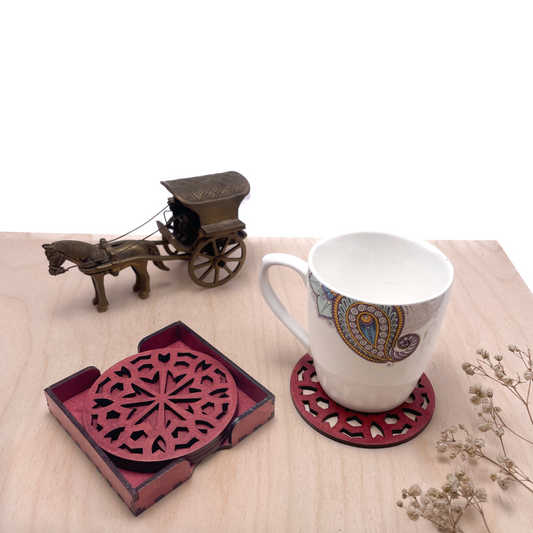 Wooden Shat Mandala Coasters with Holder