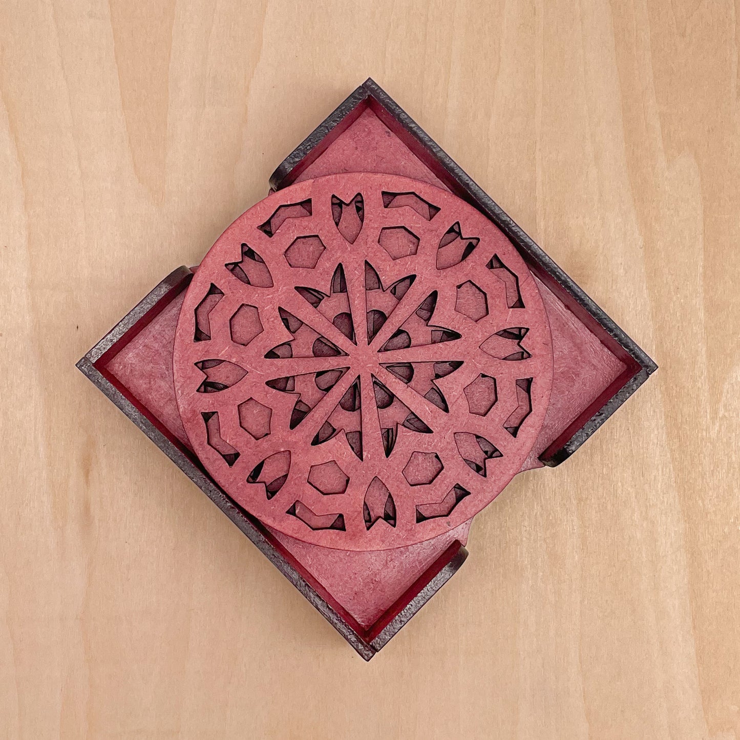 Mandala Art Coasters-Shata Wooden-Cherry Wood