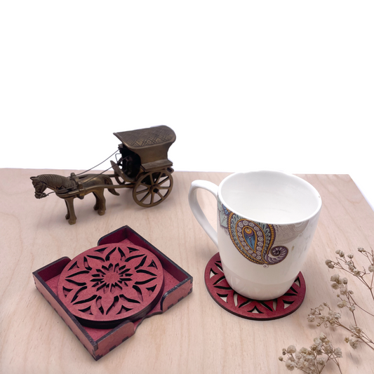 Wooden Sapt Mandala Coasters with Holder
