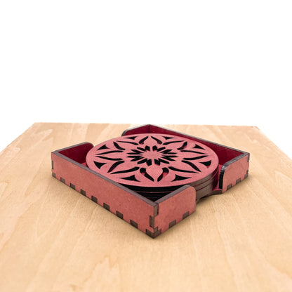 Mandala Art Coasters-Sapta Wooden-Cherry Wood