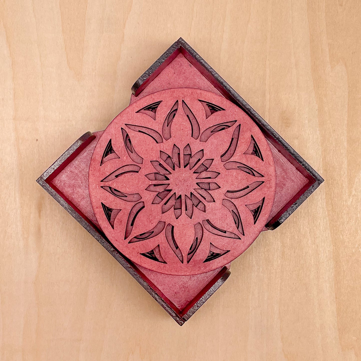 Mandala Art Coasters-Sapta Wooden-Cherry Wood