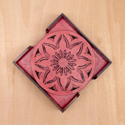 Mandala Art Coasters-Sapta Wooden-Cherry Wood