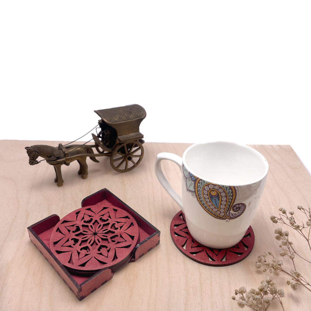 Mandala Art Coasters-Ashta Wooden-Cherry Wood