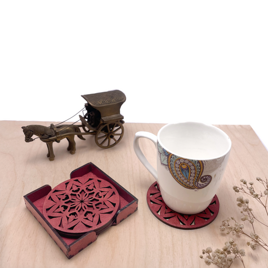 Wooden Ashta Mandala Coasters with Holder