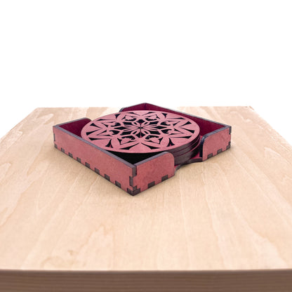 Mandala Art Coasters-Ashta Wooden-Cherry Wood