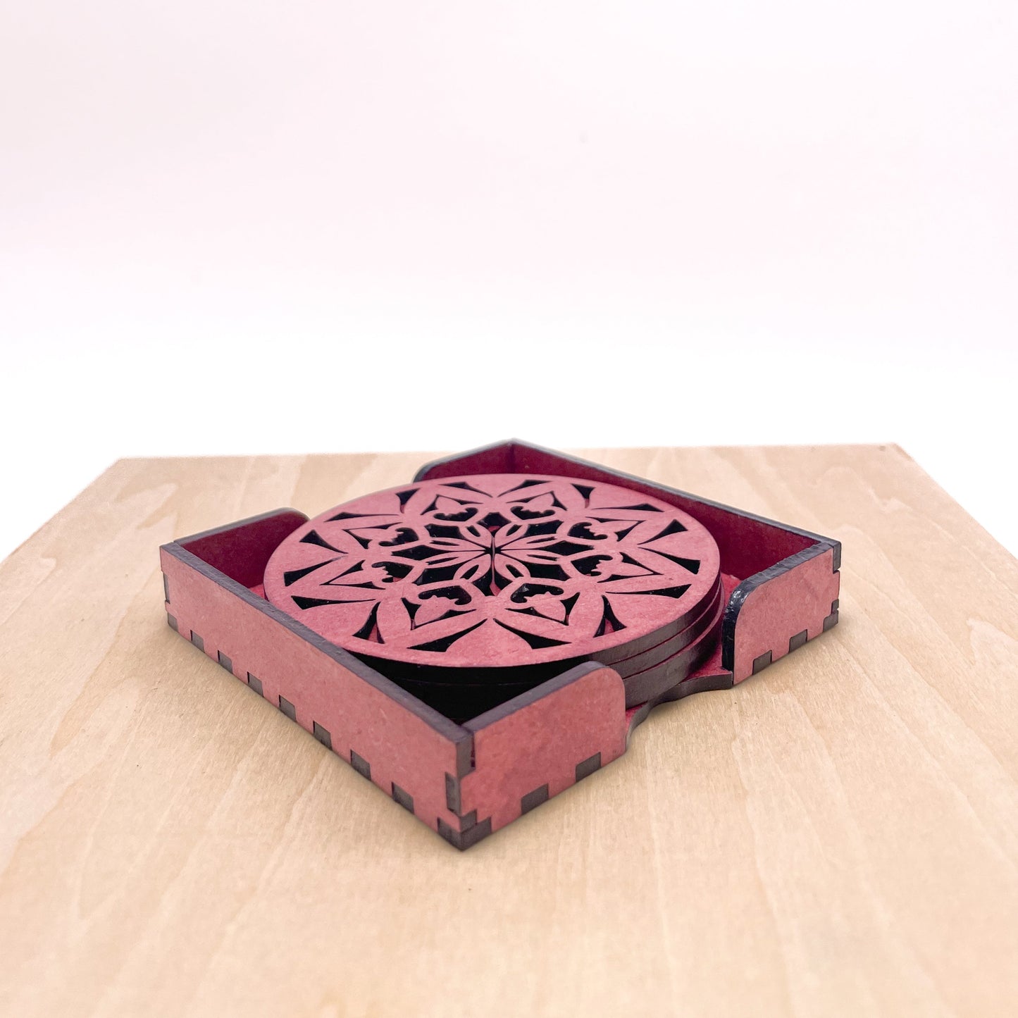 Mandala Art Coasters-Ashta Wooden-Cherry Wood