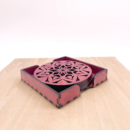 Mandala Art Coasters-Ashta Wooden-Cherry Wood
