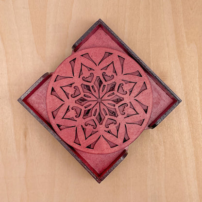 Mandala Art Coasters-Ashta Wooden-Cherry Wood