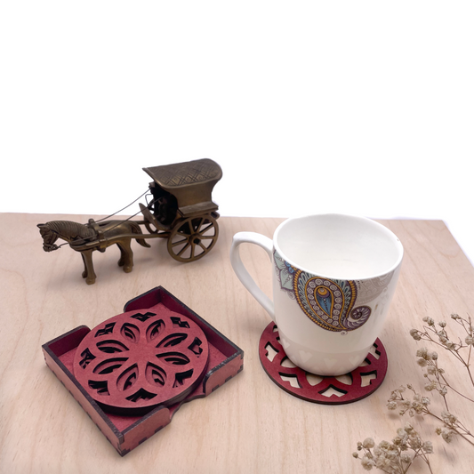 Wooden Nava Mandala Coasters with Holder
