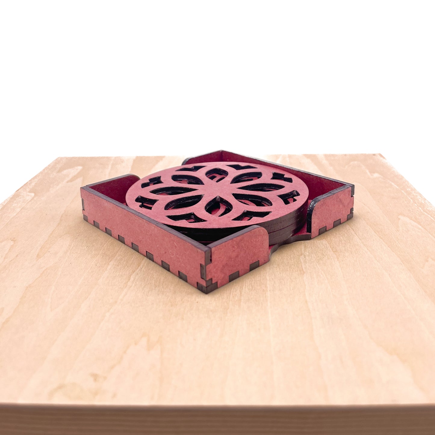 Mandala Art Coasters-Nava Wooden-Cherry Wood