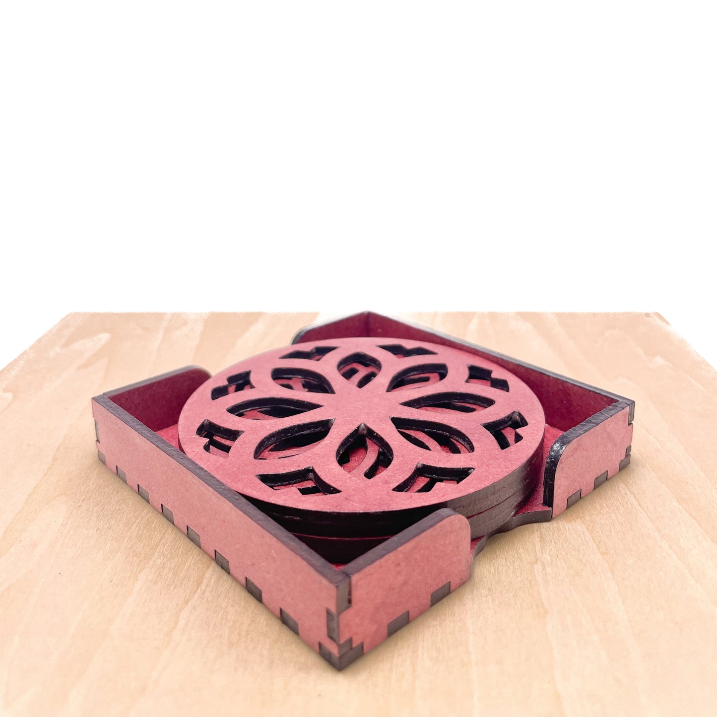 Mandala Art Coasters-Nava Wooden-Cherry Wood