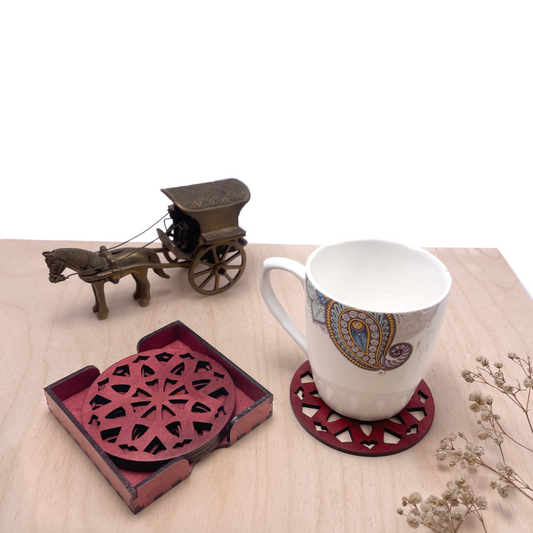 Wooden Dasha Mandala Coasters with Holder