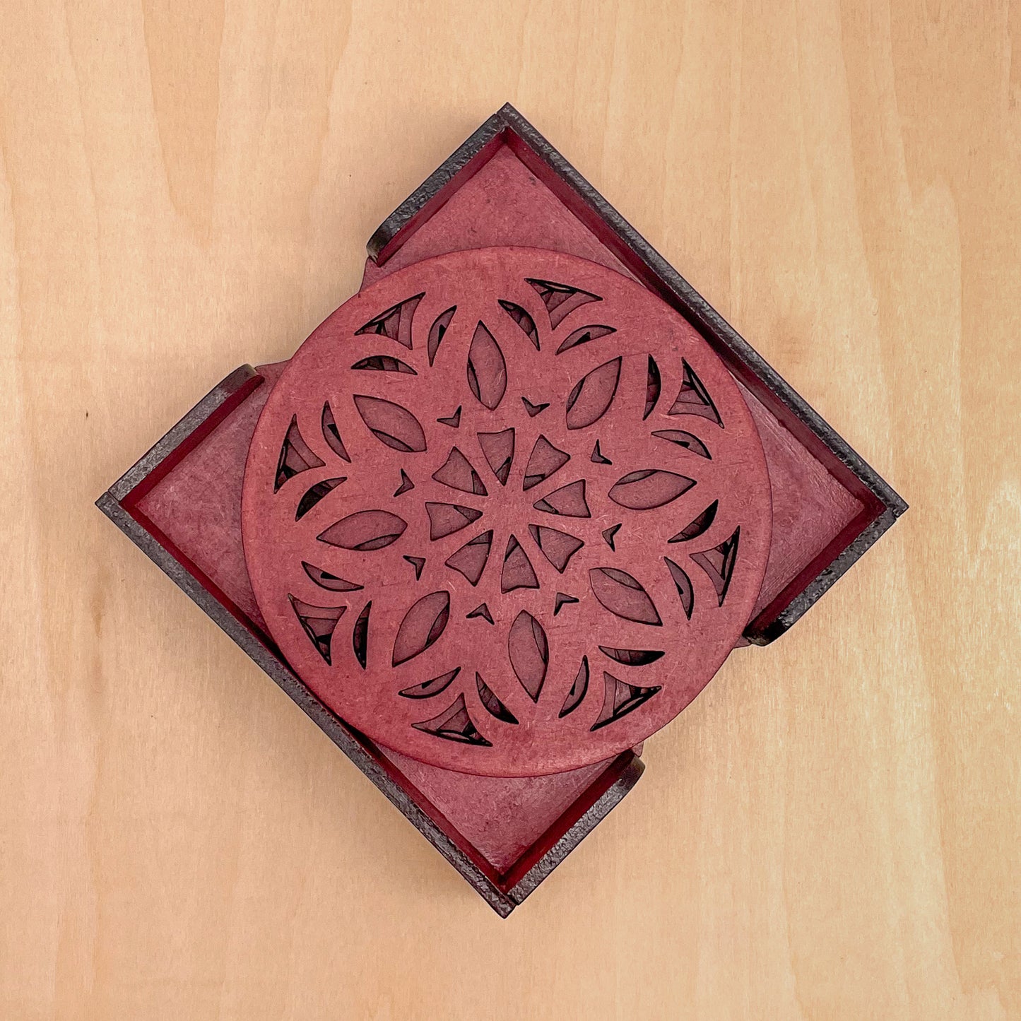 Wooden Ekaadash Mandala Coasters with Holder
