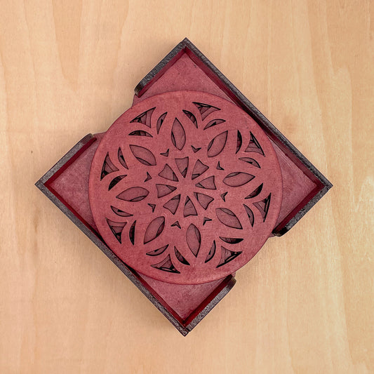 Mandala Art Coasters-Ekaadash Wooden-Cherry Wood