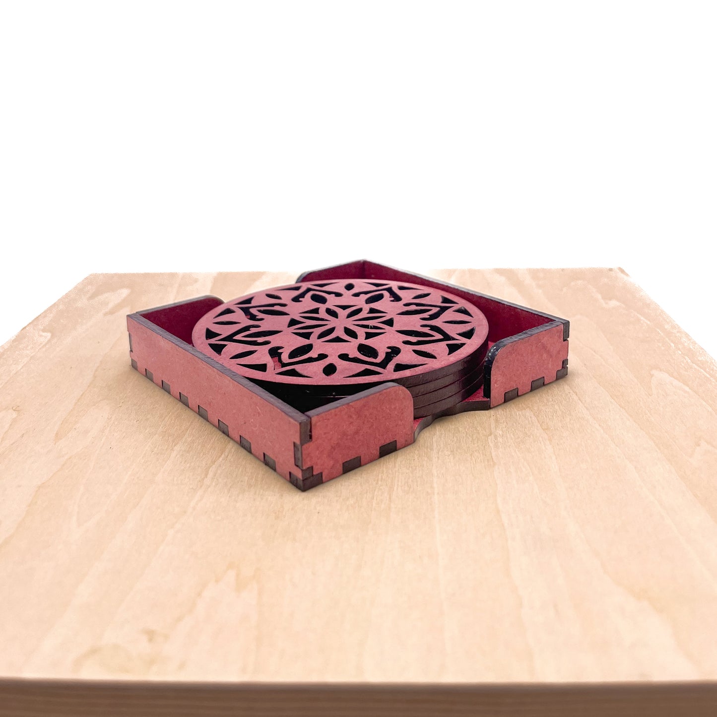 Wooden Dvaadash Mandala Coasters with Holder