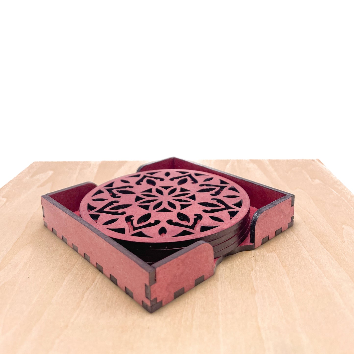 Wooden Dvaadash Mandala Coasters with Holder