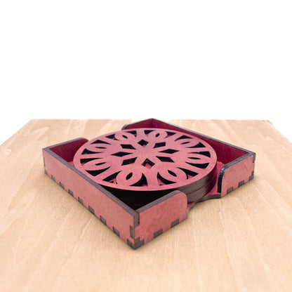 Mandala Art Coasters-Trayodash Wooden-Cherry Wood
