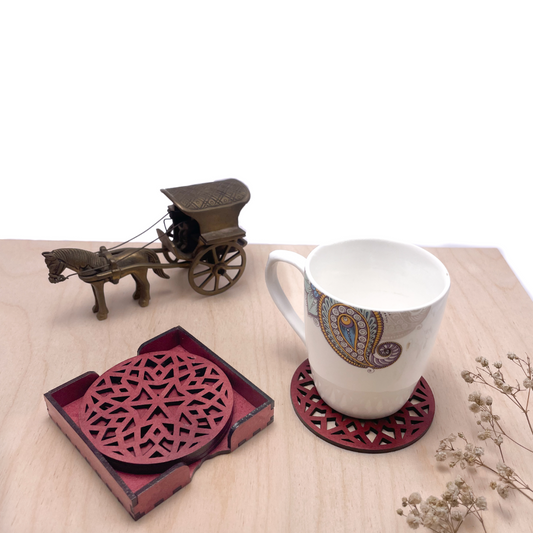 Wooden Chaturdash Mandala Coasters with Holder