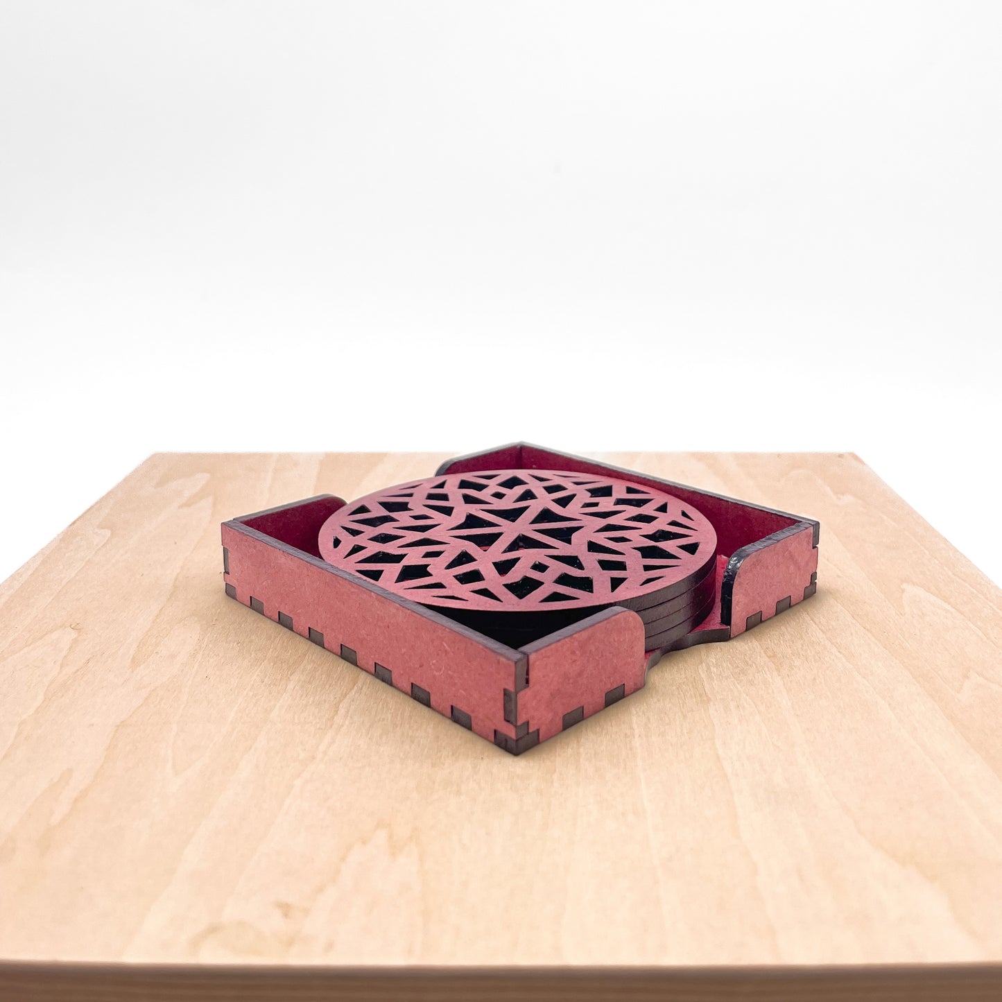 Mandala Art Coasters-Chaturdash Wooden-Cherry Wood