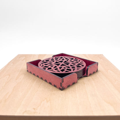 Mandala Art Coasters-Chaturdash Wooden-Cherry Wood