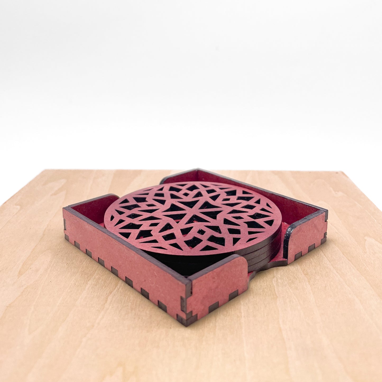 Mandala Art Coasters-Chaturdash Wooden-Cherry Wood